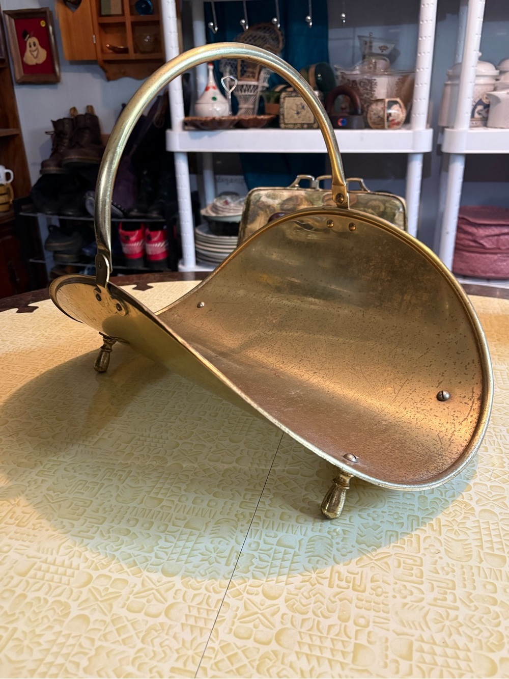 Brass Log Carrier Hearth Basket - Gold